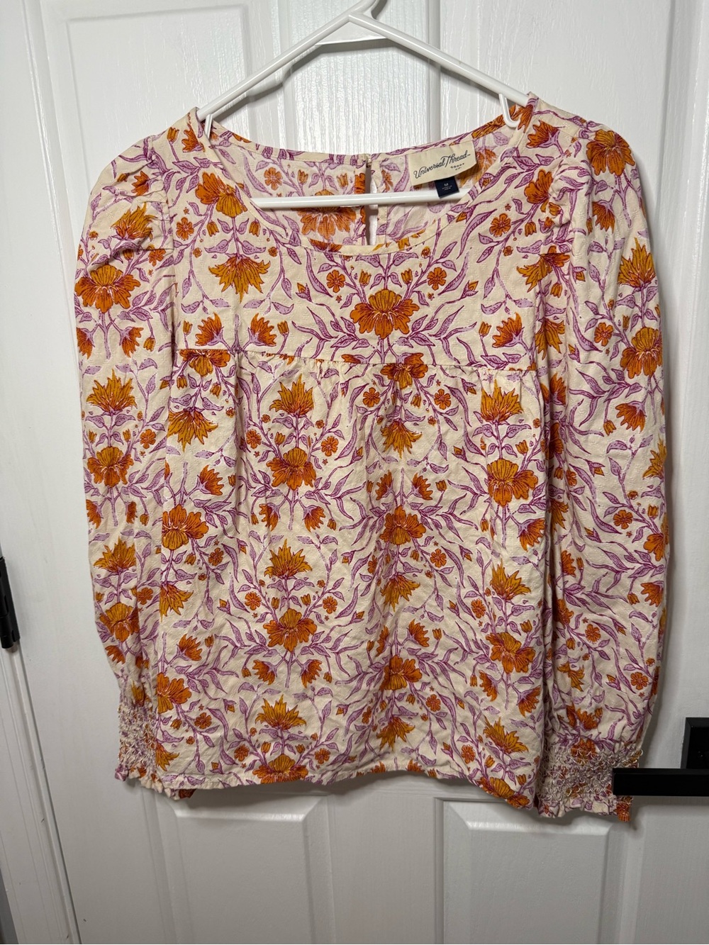 Universal Thread Cream Blouse with Orange & Purple Floral Print